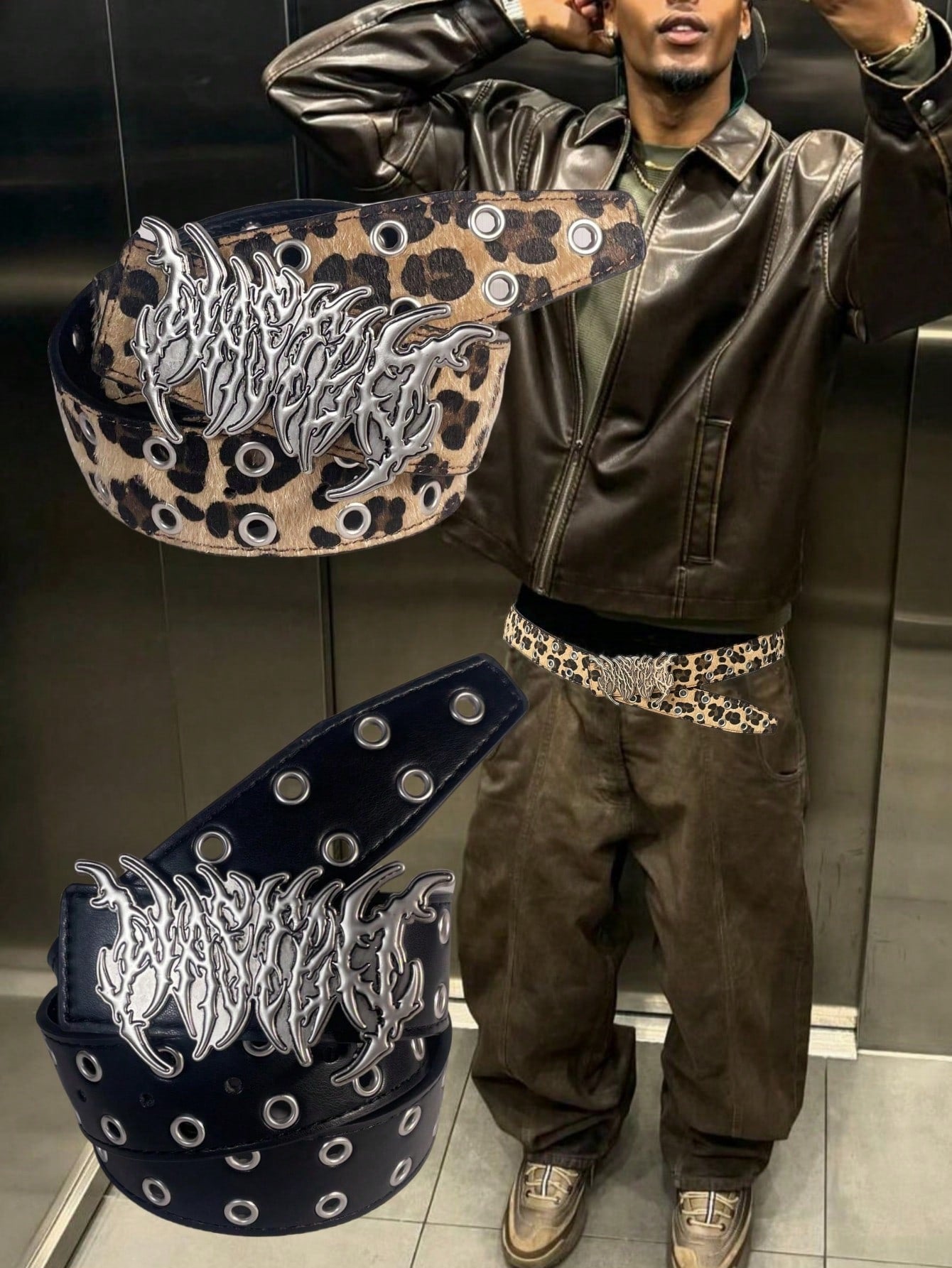 Vintage leopard and black belt (السعر يشمل الاتنين الاسود والنمر )