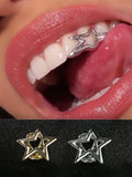 1 Piece Copper Hollow Asymmetric Single Star Single Tooth Hip Hop Side Tooth Grillz, Unisex, Suitable For Daily Wear, Music Festivals And Parties